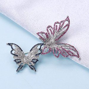 Creative Double Butterfly Rhinestone Brooch Hat Pin Fashion Accessories